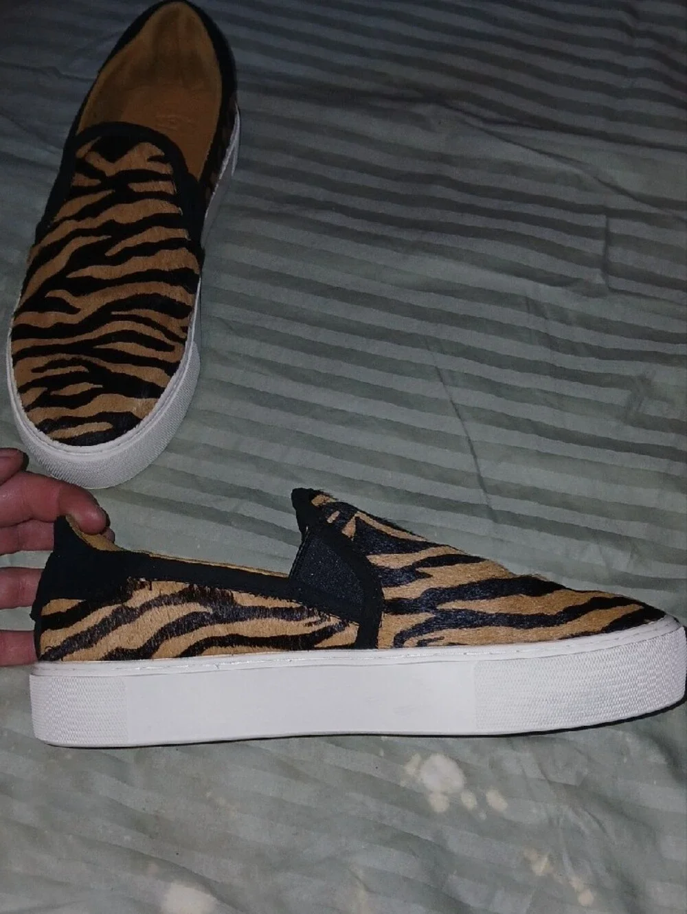 Womens UGG Cahlvan Tiger Print Calf Hair Slipon White Platform Sole Shoes Sz: 8